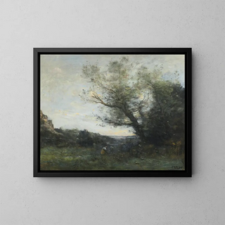 Souvenir d'Italie. La cueillette - Jean-Baptiste-Camille Corot — kehystetty taideteos seinällä