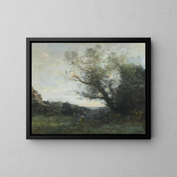 Souvenir d'Italie. La cueillette - Jean-Baptiste-Camille Corot — kehystetty taideteos seinällä