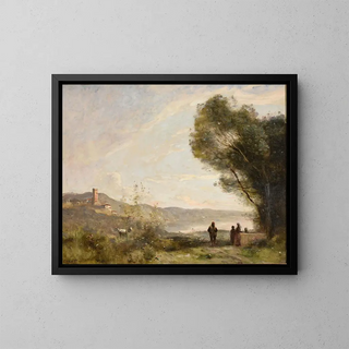 Muistoes méditerranéisten rantojen - Jean-Baptiste-Camille Corot — kehystetty taideteos seinällä