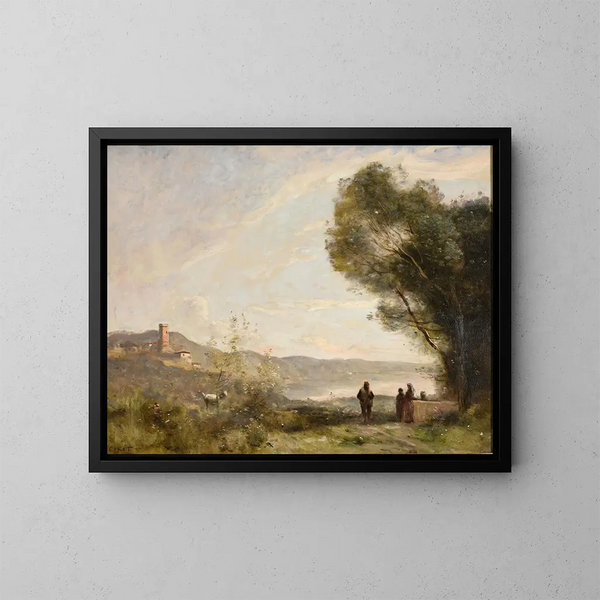 Muistoes méditerranéisten rantojen - Jean-Baptiste-Camille Corot — kehystetty taideteos seinällä
