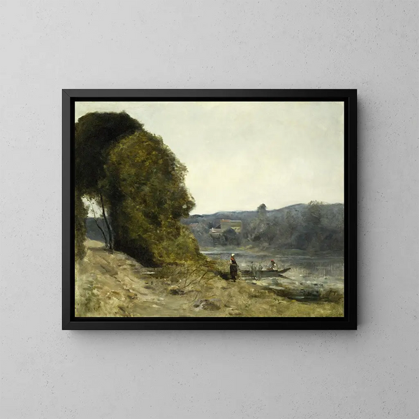 Le départ du batelier - Jean-Baptiste-Camille Corot — kehystetty taideteos seinällä
