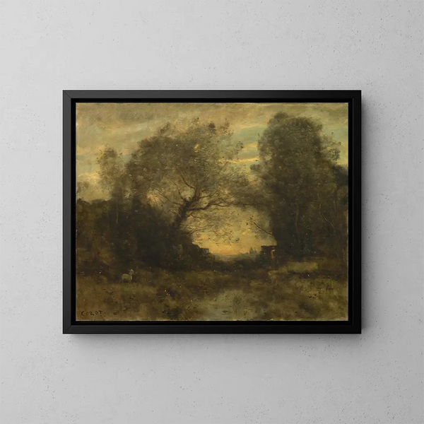 L'Étang à l'entrée des bois - Jean-Baptiste-Camille Corot — kehystetty taideteos seinällä