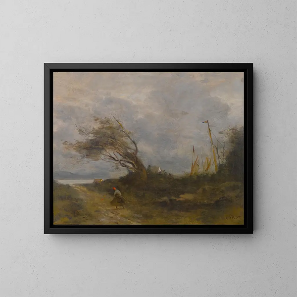 Tuulenpuuska meren rannalla - Jean-Baptiste-Camille Corot — kehystetty taideteos seinällä