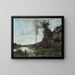 ja lehmä, järvi kylänäkymässä - Jean-Baptiste-Camille Corot — kehystetty taideteos seinällä