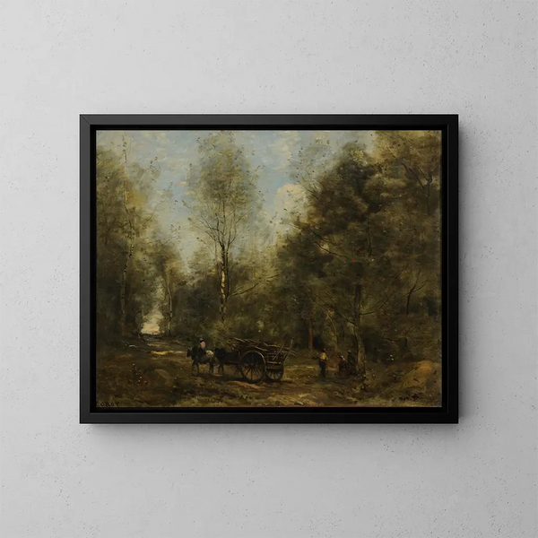 Une allée dans les bois de Wagnonville - Jean-Baptiste-Camille Corot — kehystetty taideteos seinällä