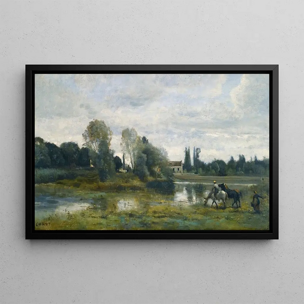 Ville d'Avray L'abreuvoir des chevaux - Jean-Baptiste-Camille Corot — kehystetty taideteos seinällä