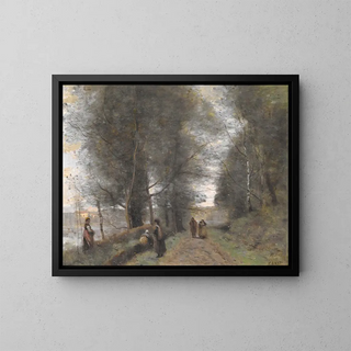 Metsäinen polku Ville-d'Avrayn lammen varrella - Jean-Baptiste-Camille Corot — kehystetty taideteos seinällä