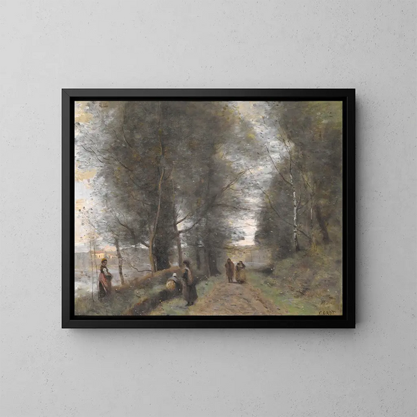 Metsäinen polku Ville-d'Avrayn lammen varrella - Jean-Baptiste-Camille Corot — kehystetty taideteos seinällä