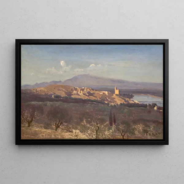 Villeneuve-lès-Avignonin maalaus - Jean-Baptiste-Camille Corot — kehystetty taideteos seinällä