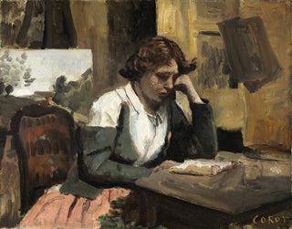 Nainen lukemassa ateljeessa - Jean-Baptiste-Camille Corot — näkymä teoksesta