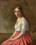 Nuori nainen vaaleanpunaisessa hameessa - Jean-Baptiste-Camille Corot — näkymä teoksesta