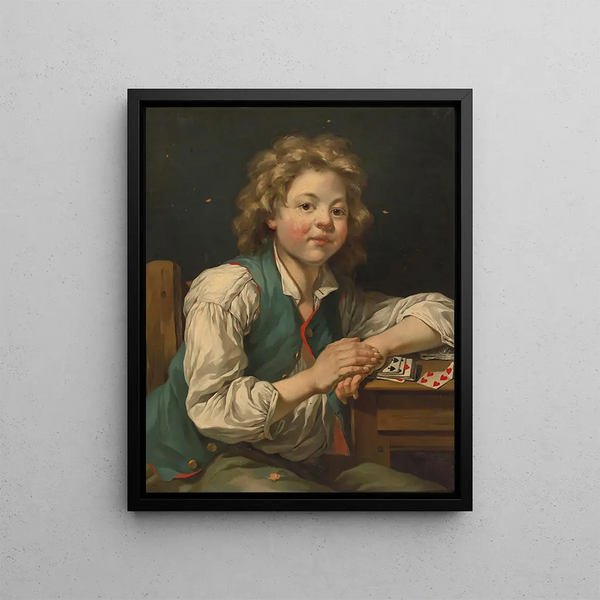 JeanBaptiste Charpentier - A Boy Seated Beside A table With Cards.webp