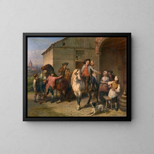 Cavaliers à l'auberge - Jean-Baptiste Madou — kehystetty taideteos seinällä