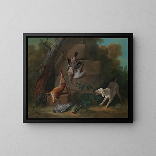 Koira vartioi kuollutta riistaa - Jean-Baptiste Oudry — kehystetty taideteos seinällä