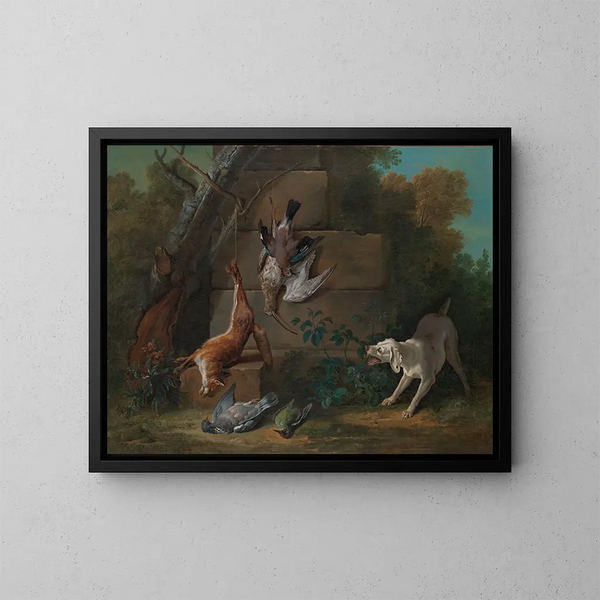 Koira vartioi kuollutta riistaa - Jean-Baptiste Oudry — kehystetty taideteos seinällä
