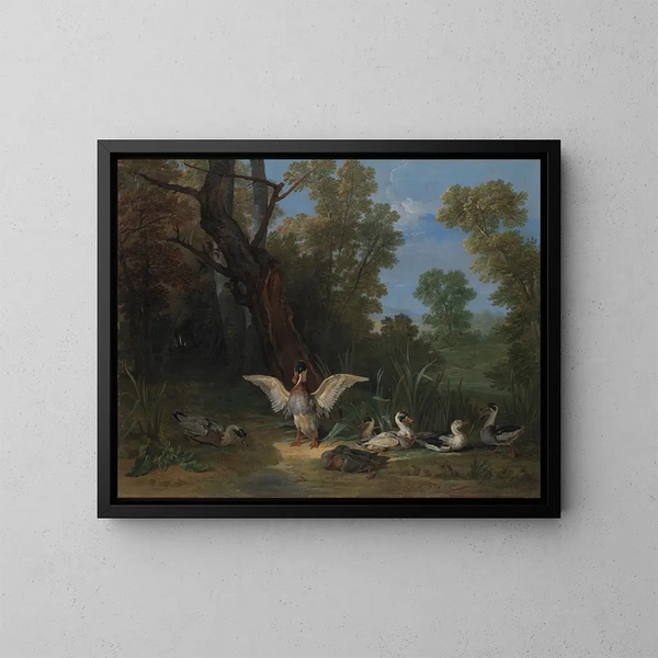 Canards se reposant au soleil - Jean-Baptiste Oudry — kehystetty taideteos seinällä
