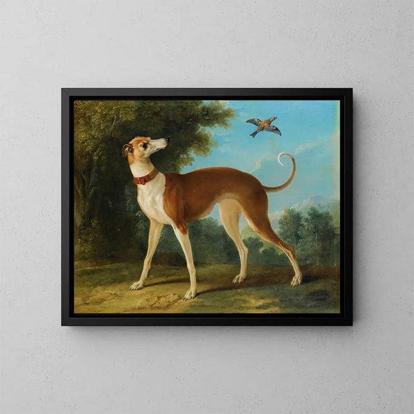 Lévrier dans un paysage - Jean-Baptiste Oudry — kehystetty taideteos seinällä