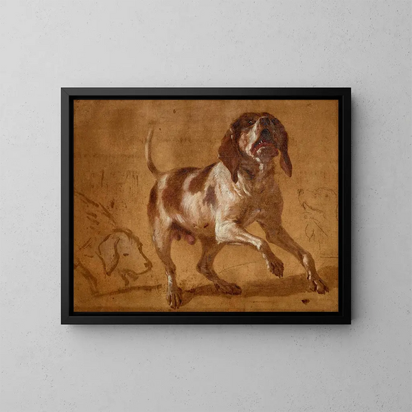 Tutkimus howling-koirasta - Jean-Baptiste Oudry — kehystetty taideteos seinällä
