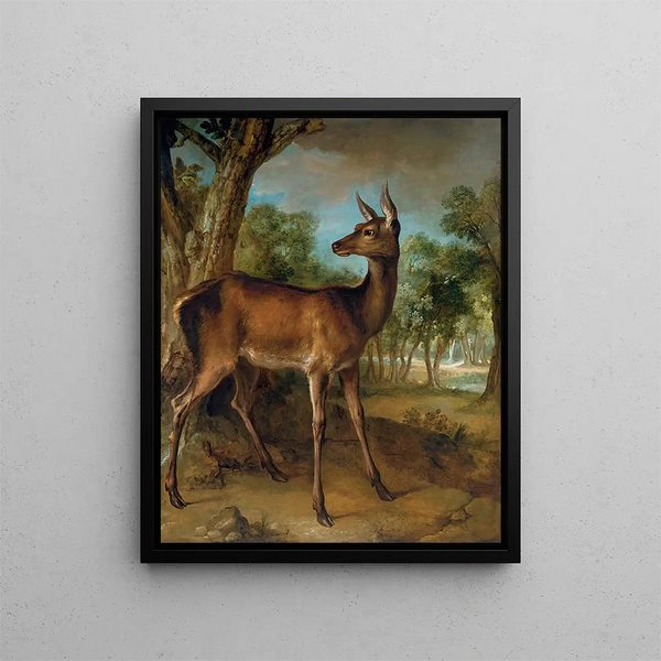 The Watchful Doe, biche aux Augets - Jean-Baptiste Oudry — kehystetty taideteos seinällä