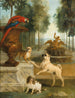 Kolme koiraa ja ara puistossa - Jean-Baptiste Oudry — näkymä teoksesta