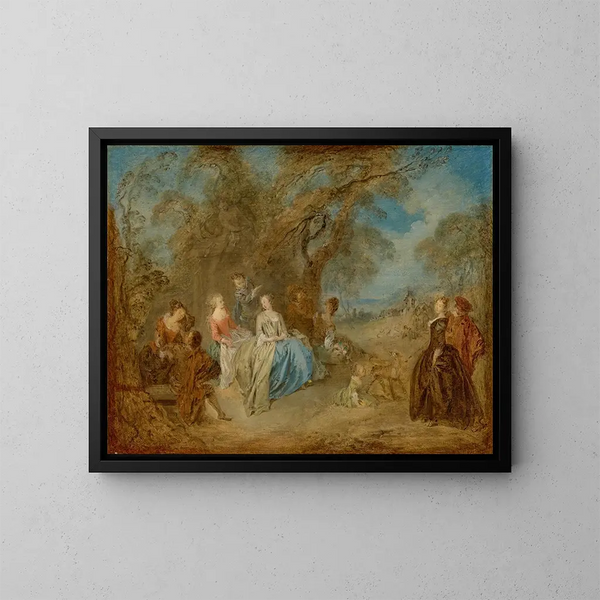 Elegantti seuraelämä puistossa - Jean-Baptiste Pater — kehystetty taideteos seinällä