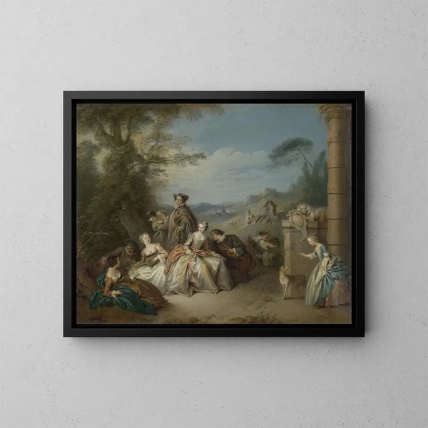 Juhla-tyylinen festivaali maisemassa - Jean-Baptiste Pater — kehystetty taideteos seinällä