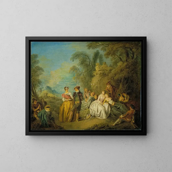 Fête galante avec un couple dansant - Jean-Baptiste Pater — kehystetty taideteos seinällä