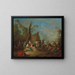 Sotilaat ja ruokahuoltajat kokkaamassa ja levossa nuotion ympärillä, kaukana vaunu ja teltta - Jean-Baptiste Pater — kehystetty taideteos seinällä