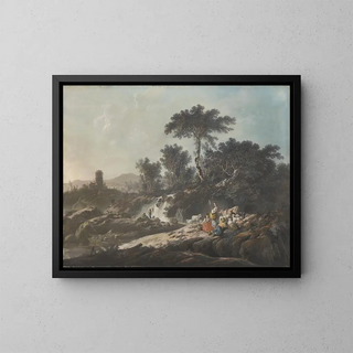 Bergers reposant près d'un ruisseau - Jean-Baptiste Pillement — kehystetty taideteos seinällä