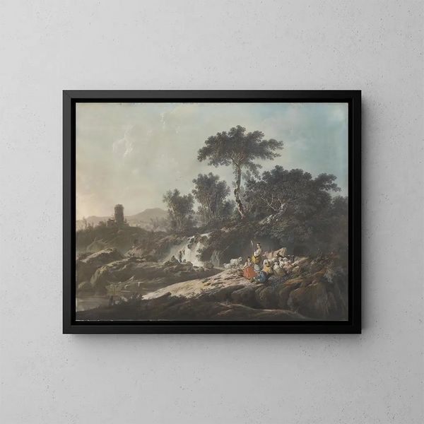 Bergers reposant près d'un ruisseau - Jean-Baptiste Pillement — kehystetty taideteos seinällä