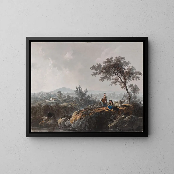 Bergers dans un paysage - Jean-Baptiste Pillement — kehystetty taideteos seinällä