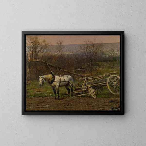 Charrette attelée d'un cheval blanc - Jean-Baptiste Édouard Detaille — kehystetty taideteos seinällä