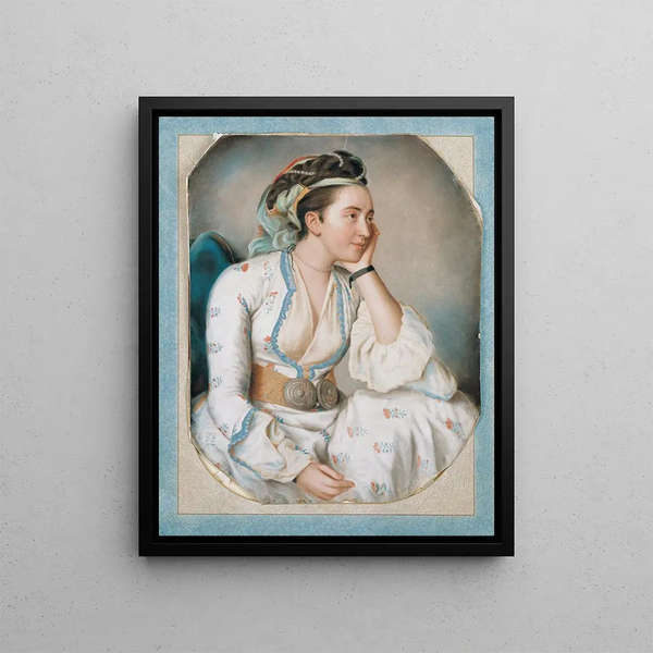 Nainen turkkilaisessa mekossa - Jean-Étienne Liotard — kehystetty taideteos seinällä