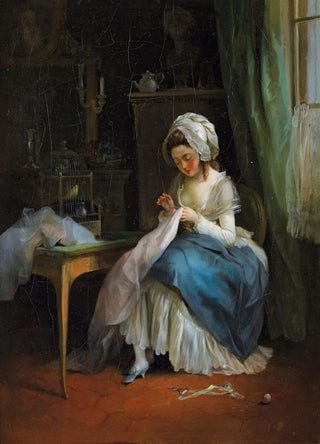 JeanFranois Garneray - Young girl embroiding in an interior.webp