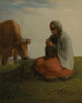 Yksi lammastyttö neulomassa - Jean-François Millet — näkymä teoksesta