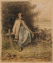 Nuori paimen tyttö istuu aidan päällä - Jean-François Millet — näkymä teoksesta