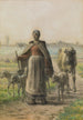 Paysanne conduisant aux champs sa vache et ses moutons - Jean-François Millet — näkymä teoksesta
