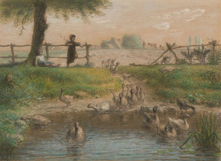 Maalaisten lasten lammikossa hanhien - Jean-François Millet — näkymä teoksesta