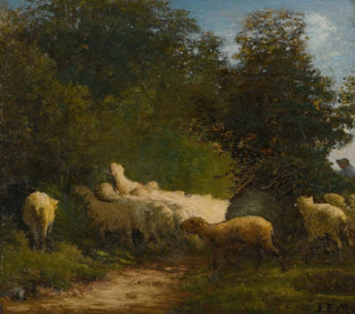 Moutons paissant le long d'une haie - Jean-François Millet — näkymä teoksesta