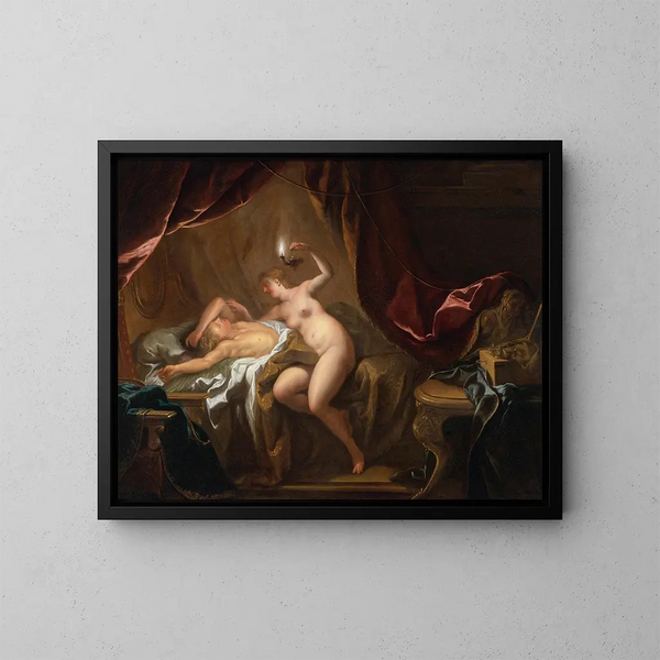 Cupidon ja Psykhen - Jean-François de Troy — kehystetty taideteos seinällä