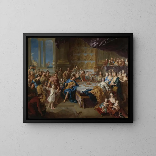 Le festin de Didon et Énée, un portrait allégorique de la famille du duc et de la duchesse du Maine - Jean-François de Troy — kehystetty taideteos seinällä