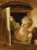 Nuori nainen ikkunassa kumartuneena - Jean-Honoré Fragonard — näkymä teoksesta