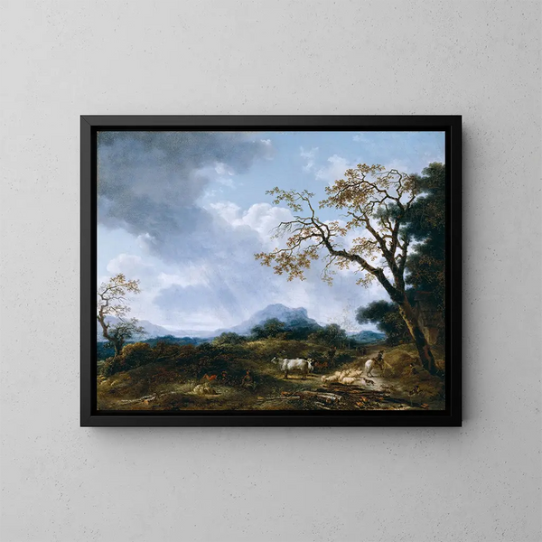 Maisema sateenvarjon ohimenevä - Jean-Honoré Fragonard — kehystetty taideteos seinällä