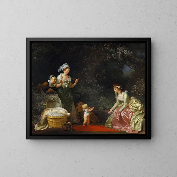 Les Premiers Pas - Jean-Honoré Fragonard — kehystetty taideteos seinällä