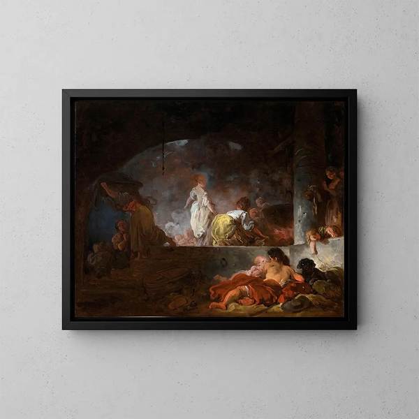 Les Blanchisseuses - Jean-Honoré Fragonard — kehystetty taideteos seinällä