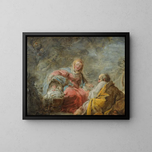 Le Repos pendant la fuite en Égypte - Jean-Honoré Fragonard — kehystetty taideteos seinällä