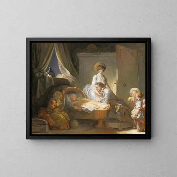 La Visite à la Crèche - Jean-Honoré Fragonard — kehystetty taideteos seinällä
