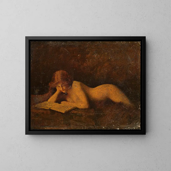 Nainen lukemassa - Jean-Jacques Henner — kehystetty taideteos seinällä