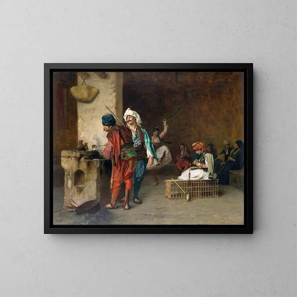 Café House au Caire, coulée de balles - Jean-Léon Gérôme — kehystetty taideteos seinällä