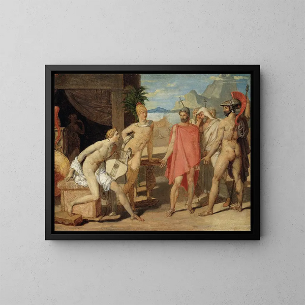Achille vastaanottaa telttansa Agamemnonin lähettiläitä - Jean-Auguste-Dominique Ingres — kehystetty taideteos seinällä